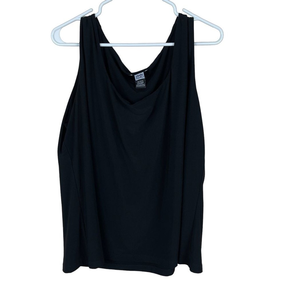 Studio 1940 Solid Tank Top Womens Size 22/24W Black Scoop Neck Stretch Lined